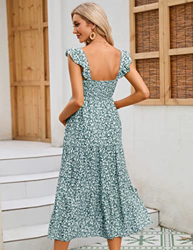 Image of KOJOOIN Womens Maternity Dress Summer Sleeveless Smocked Square Neck Ruffle Casual Boho Midi Dress Baby Shower Photoshoot