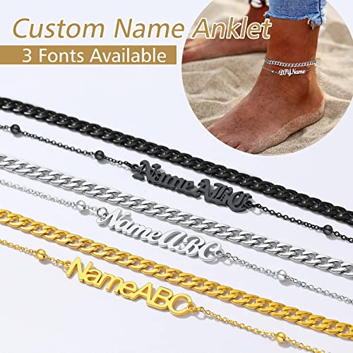 Findchic Stainless Steel Cuban Chain Ankle Bracelet For Women Layered Custom Name Anklet Foot Link 8.5'' #TOP7