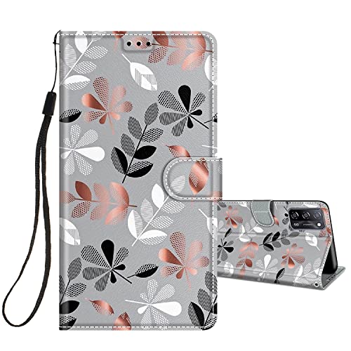 HopMore Cover a Libro per Oppo A54S | A16 | A16S | A55 5G | A53s 5G in Pelle con Silicone Morbido Custodie Oppo A16 | A16S Portafoglio Disegni Custodia Antiurto 360 Gradi Case - Foglie