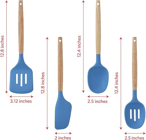 Miniatura 4 de Glad Juego de utensilios de cocina de silicona, 8 piezas, herramientas de cocina antiadherentes con asas de madera y soporte para utensilios, juego