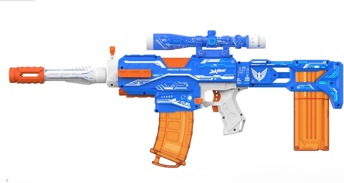 Automatic Soft Dart Blaster with Tactical Vest, 150 Darts, Scope, Dual Fire Modes | Rechargeable Electric Blaster for Kids 8-12, Birthday Gifts, Mecha-Force Blue