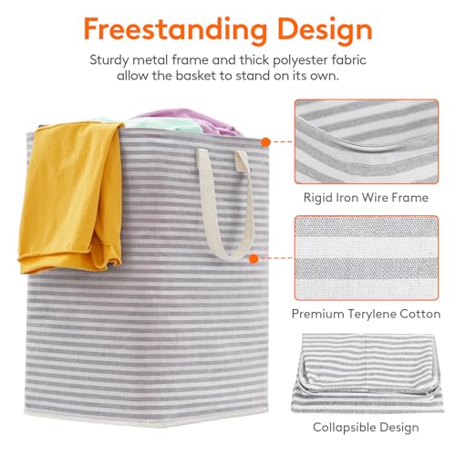 Image of Lifewit 3 Pack Laundry Basket 90L Each, Collapsible Clothes Hamper with Reinforced Handles, Freestanding Waterproof Design for Bedroom and Laundry Room, Grey 270L Total