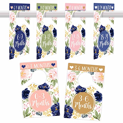 Image of 6 Floral Baby Closet Size Dividers Baby Girl - Baby Essentials for Newborn Essentials Baby Girl, Baby Closet Dividers by Month, Baby Closet Organizer for Nursery Organization, Nursery Closet Dividers