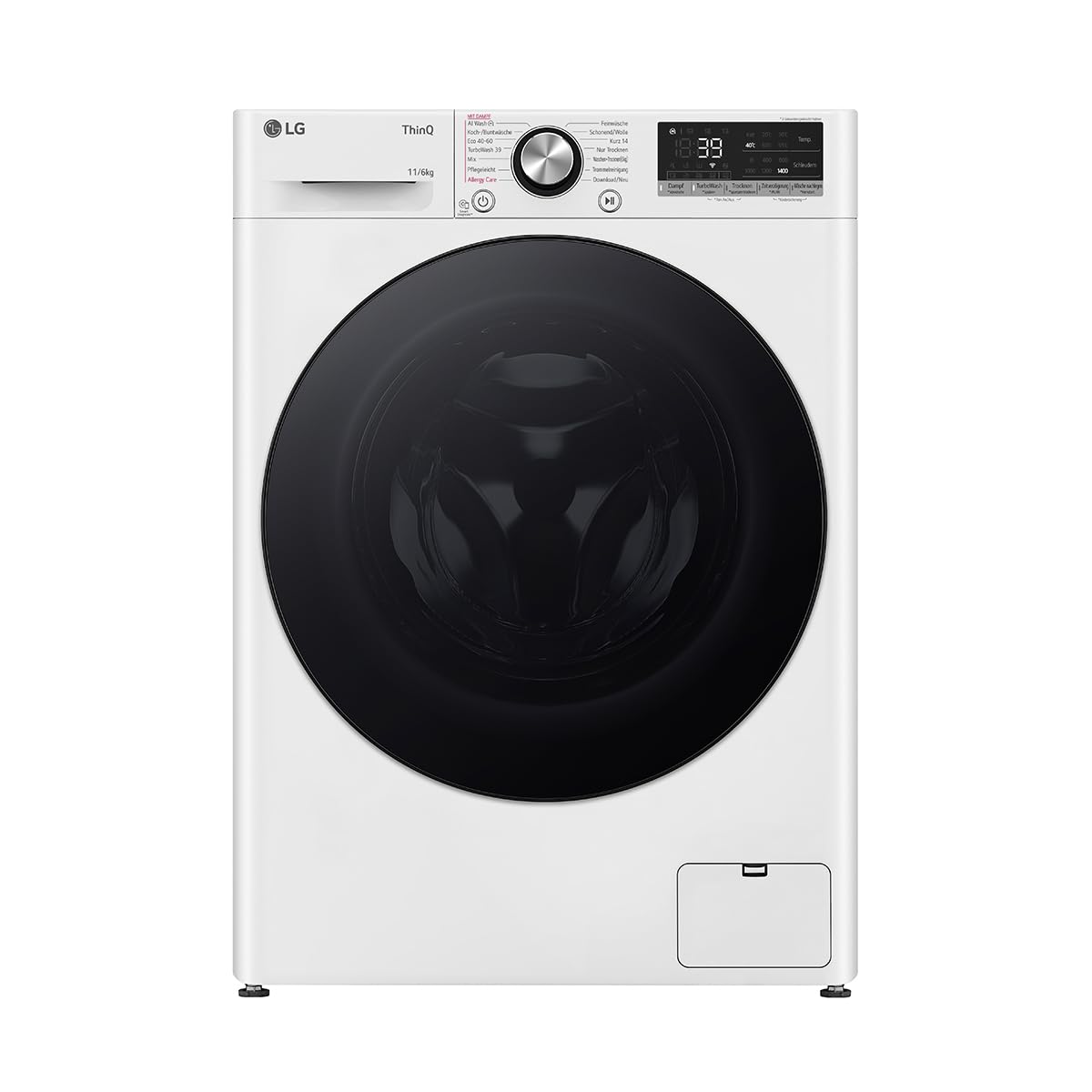 LG W4WR70E6Y, Frontlader-Waschtrockner 11-6 kg, Klasse A/D, 60x62x85 cm, Wi-Fi, AI Direct Drive, Tiefenreinigung mit Dampf, TurboWash 360, Große Kapazität, Außentür aus gehärtetem Glas, Weiß