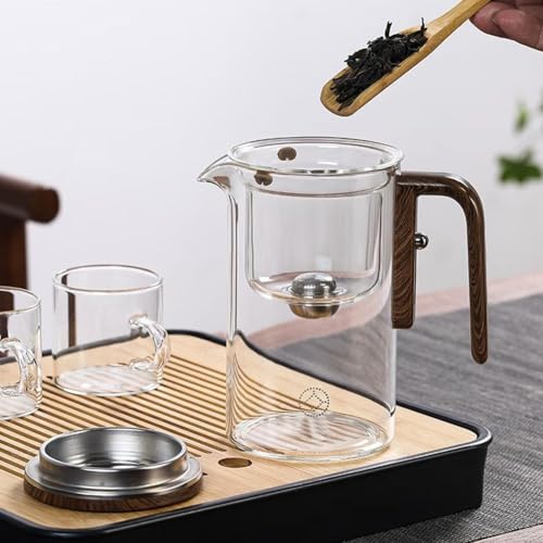 Hexerei Teekanne, Press Control Verzauberte Teekanne, Magische Teekanne mit Teesieb, 2 in 1 Magische Teekanne für losen Tee, Hexenglas Teekanne, Magische Teekanne Glas mit Holzgriff