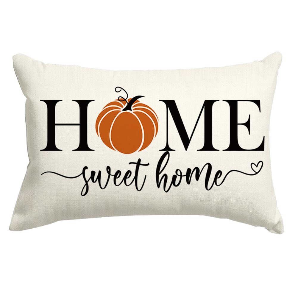 RABUSOFA Fall Pillows Decorative Throw Pillows,Fall Pillow Covers 12x20 Inch,Thanksgiving Orange Pumpkin Pillow Cases,Autumn Outdoor Lumbar Cushion