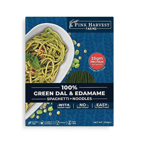 Image of Pink Harvest Farms Green Dal & Edamame Spaghetti Noodles | No Rice - No Maida | Vegan | Gluten Free | High Protein | 200gm Pack
