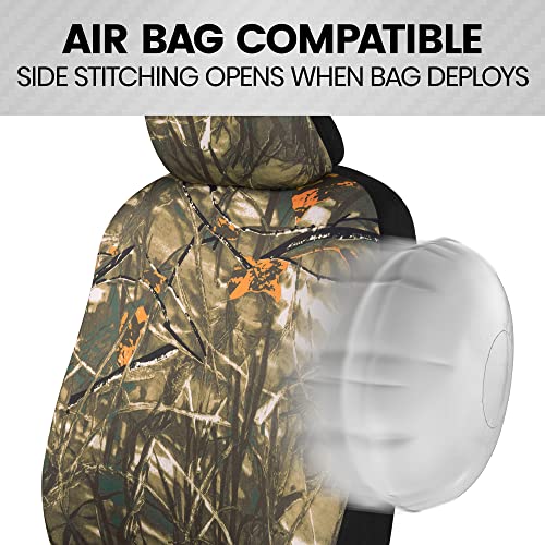 BDK Hunter Camo Car Seat Covers Full Set with Camo Steering Wheel Cover and Seat Belt Cover Pad – Forest Camouflage Pattern, Automotive Front Seat & Bench Back Seat Cover for Cars Trucks SUV by BDK - Image 6