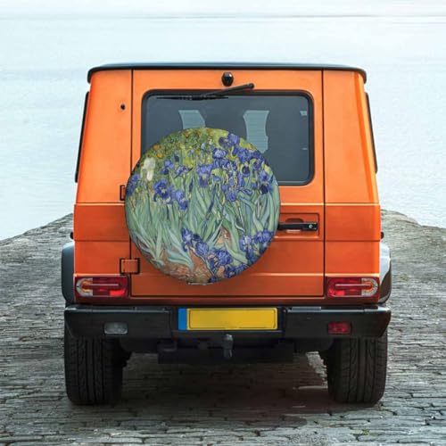 Image of Iris Post-Impressionism Spare Tire Cover 15 inch Wheel Purple Iris Flower Protectors Weatherproof Universal for Trailer Tire Cover Rv SUV Truck Camper Travel Trailer