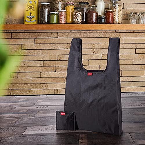 achilles 2er Set Einkaufstaschen, Stabile Tragebeutel wiederverwendbar, Faltbare Beutel aus 100% Polyester, Federleicht und platzsparend, Basic Shopper, 38x46x11cm (Schwarz)