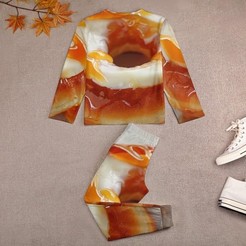 Cheese-Doughnut FoodChildren's Pajama Set Round Neck Long Sleeve Top + Pants Two-piece Set120CM3