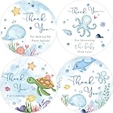 80pcs Marine Animals Thank You Stickers, Under The Sea Theme Bridal Shower Round Stickers, Ocean Animals Birthday Labels, Sea Whales Round Labels for Ocean World Party Favors