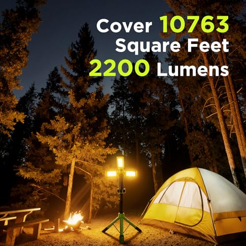 STEELITE Camping Emergency Light 2700 Lumens 12000mAh with Adjustable Tripod Stand, IP65 Waterproof Cordless Work Light, Magnetic Base, Telescopic, for Camping Outdoor Work Garage, Green - Image 5