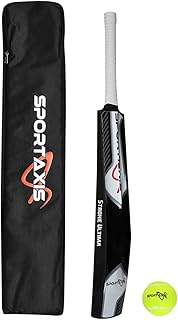 SPORTSAXIS Kashmir Willow Cricket Bat Stroke Ultima with Foam Padded Bag & Ball, Rubber Grip, Full Size
