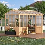 8x12 ft Wooden Greenhouse for Outdoor - Heavy Duty Walk-in Green House Kit with 6 mm...
