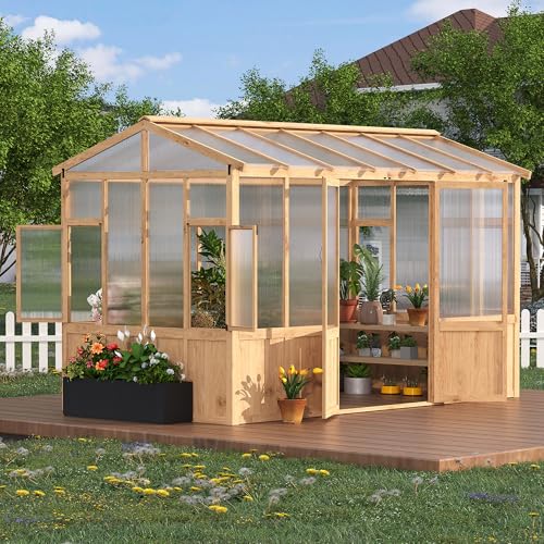 8x12 ft Wooden Greenhouse for Outdoor - Heavy Duty Walk-in