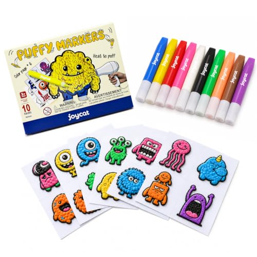 JoyCat Puffy Velvet Markers for Kids 10-Color Heat-Activated 3D Paint Pens