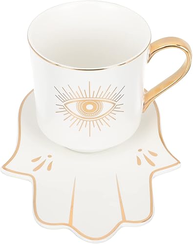 Zerodeko Tazas de café británicas, tazas de café con platillo juego de tazas de café expreso turco árabe griego para el hogar, oficina, juego de té