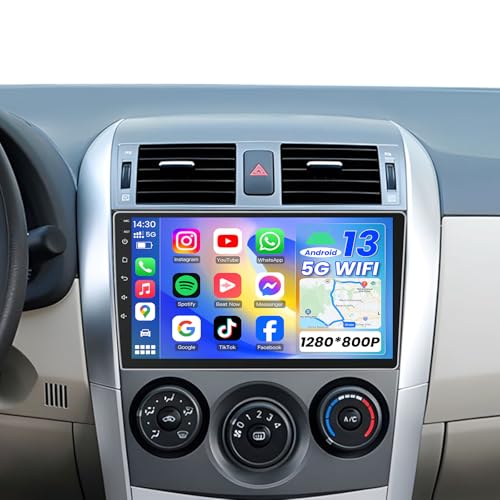 Image of 8 Core 32GB ROM Car Radio for Toyota Corolla 2009-2013: Android 13 Upgrade 9 inch 1280*800 Touch Screen Stereo with Wireless Carplay Android Auto 5G-WIFI GPS Bluetooth RDS FM Mirror Link Backup Camera SWC