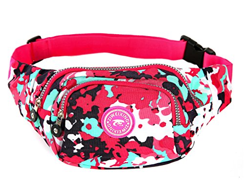 iSuperb Ceinture de Toile Multifonction 4-Zipper Fanny Pack de Sac de Taille Avec sangle réglable pour Running Fitness Cyclisme Randonnée Voyage Camping Sports