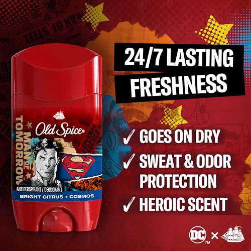 Image of Old Spice Body Wash + Antiperspirant Deodorant Bundle Pack, Superman Man of Tomorrow, 24 /7 Freshness, Smell Like a Hero, Bright Citrus + Cosmos Lasting Scent, 24 oz & 2.6 oz (Pack of 2)