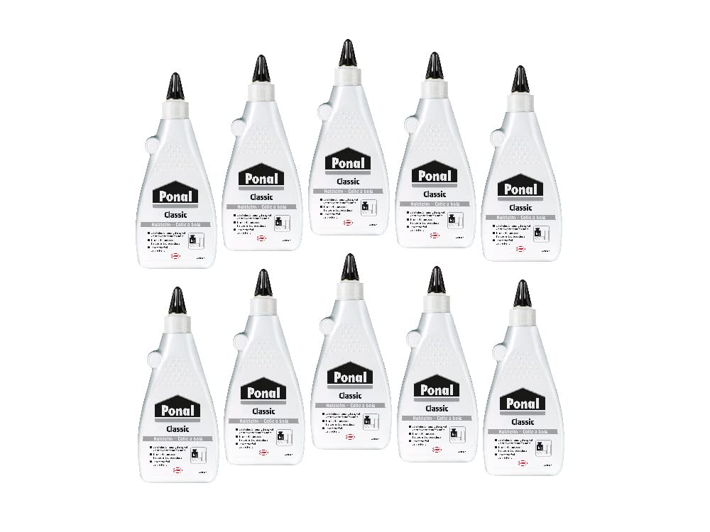 Ponal Classic, gebrauchsfertiger Holzleim mit hoher Verleimungsfestigkeit, Holzkleber für Montage-, Flächen- & Fugenverleimungen, transparenter Bastelleim, 10x550g