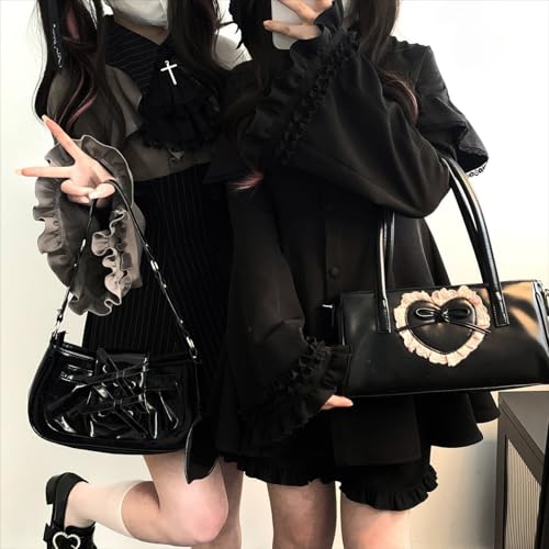 2 Pieces Lolita Sets Kawaii Long Sleeve Blouse Women Goth Tennis Pleated High Waisted Cute Ruffle A Line Skirts4