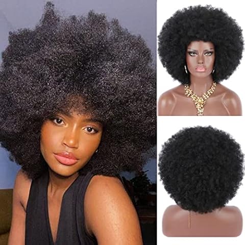 Kalyss 8 Inch Women's Short Afro Kinky Curly Hair Black Wigs for Black Women Large Bouncy and Soft Natural Looking Premium Synthetic Hair Wigs for Women, 150% Density Cover