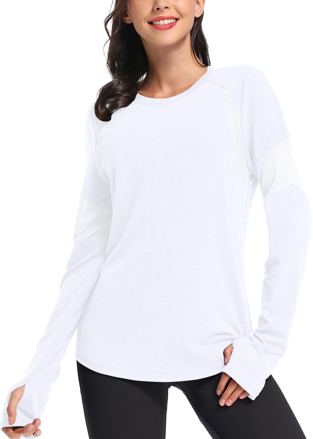 Muzniuer Womens Long Sleeve Workout Shirts-Plain Long Sleeve Tshirt for Women Yoga Sports T-Shirt Activewear with Thumb Hole