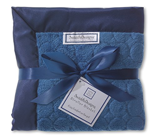 Image of SwaddleDesigns Cozy Stroller Blanket, True Blue Puff Circles with Satin Trim