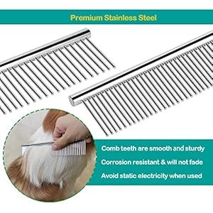3 Pack Dog Combs for Grooming Matting, Metal Cat Comb with Round Ends, Stainless Steel Pet Grooming Comb for Removing Tangles and Knots for Long and Short Haired Dog (7.4 inches) 3 Pack Dog Combs for Grooming Matting Metal Cat Comb with Round Ends Stainless Steel Pet Grooming Comb for Removing Tangles and Knots for Long and Short Haired Dog 74 inches