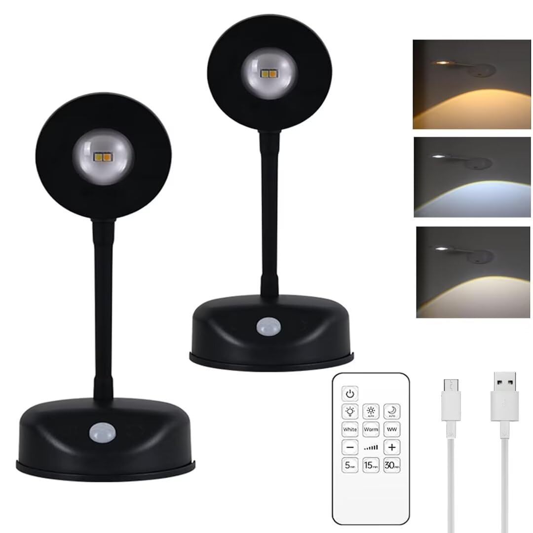 EIMOPE LED Wall Lights, Wall Lamp Indoor, Rechargeable Reading Lamp with Remote/Touch Control, 4 Brightness Levels & 3 Color Temperatures, 360° Rotatable Wall Lights for Living Room, Bedroom Gallery