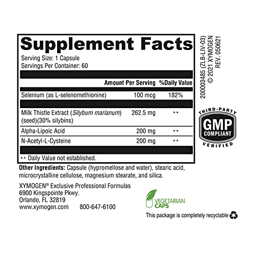 Xymogen Liver Protect - Supports Liver Health + Glutathione Production - Milk Thistle Extract, Ala Alpha-Lipoic Acid, N-Acetyl-L-Cysteine, Selenium L-Selenomethionine (60 Capsules) #TOP3