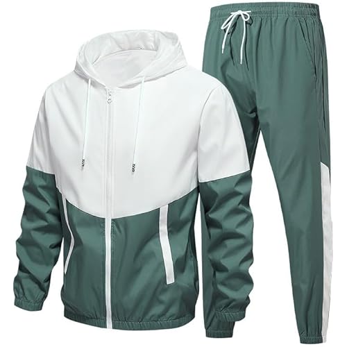 Men's Retro Windbreaker Tracksuits Set Long Sleeve Full Zip Running Sports Sweatsuit Color Block 2 Piece Outfits