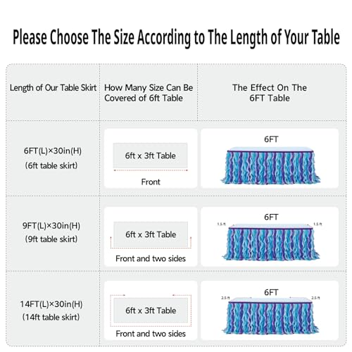 leegleri 14FT/168inch Mermaid Curly Willow Tulle Ruffle Table Skirt Rectangle Tables or Round Tables, Blue Tutu Table Skirt for Baby Shower Baby Shark Birthday Party