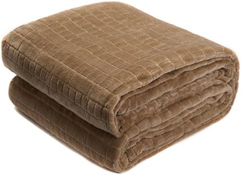 HONEYMOON HOME FASHIONS Super Soft Warm Plaid Plush Throw Blanket, Size 66 x 86 Inches, Khaki