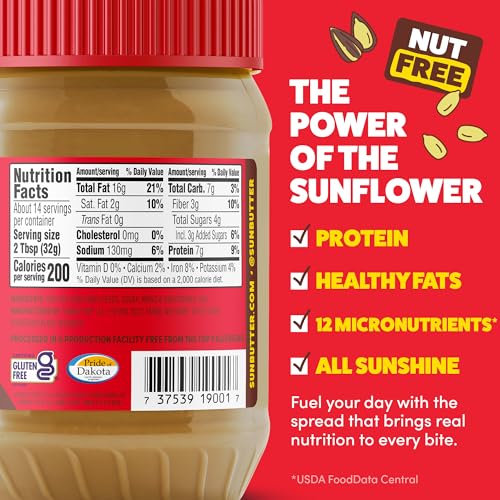 Image of SunButter Creamy Sunflower Seed Butter, 16 oz Nut-Free Spread with 7g Plant-Based Protein, Roasted Rich & Savory Flavor, Smooth Texture | Vegan, Kosher & Non-GMO