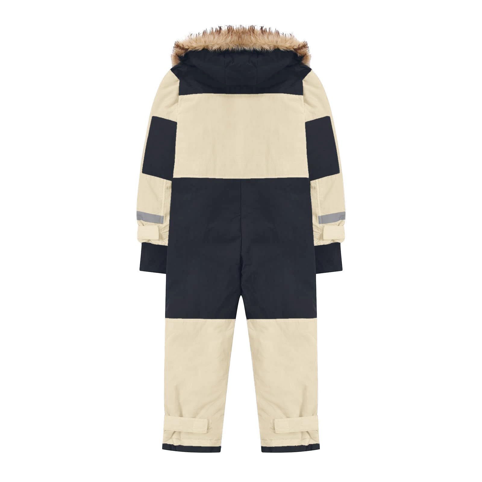 Générique Tuta da Sci per Bambini Ragazzi Termica Abbigliamento Neve Inverno Vento Cappuccio Rimovibile Abbigliamento Outdoor Attività Sportive (Beige, 8-9 Years)