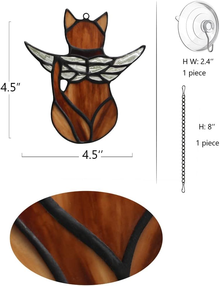 BOXCASA Brown Stained Glass Cat Memorial Gifts for Loss of Cat Angel Wings image 5