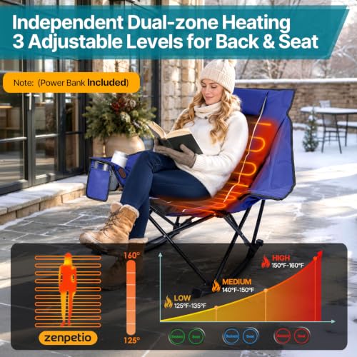 ZENPETIO Silla Plegable mecedora de camping con calefacción, Azul miniatura 3