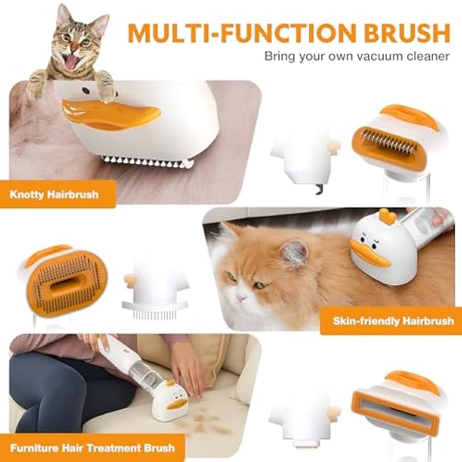 Cat Grooming Vacuum Kit with Brush, Low-Noise Pet Hair Shedding Trimming Grooming for Indoor Cats, 4 in 1 Pet Vacuuming Groomer for Long or Short Haired Kitten Accessories(White)-1paKfjZS