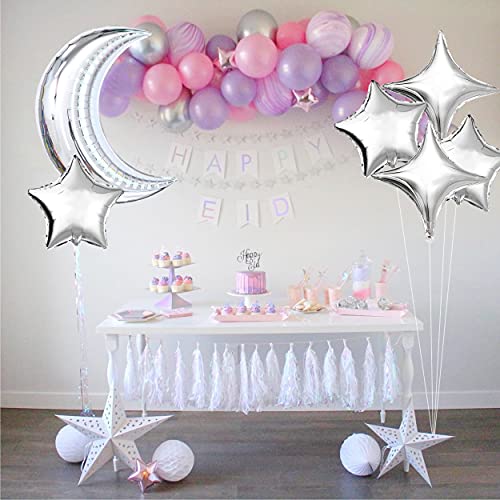 42Pcs 36”Silver Moon Foil Mylar Balloons 10”Silver Star Foil Mylar Balloons Pentagram Four Pointed Star Balloon Graduation Baby Shower Bridal Shower Engagement Birthday Party Wedding Anniversary Decor #TOP5