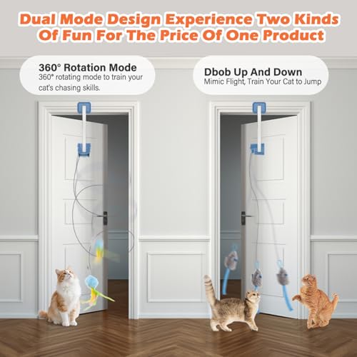 Image of Interactive Cat Toy, Flapping Bird & Rotating Feather Teaser for Indoor Cats, Hanging Doorway Cat Toys with Fishing Pole for Exercise, Boredom Relief & Fun Games