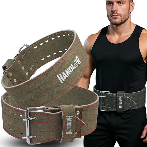 Image of Handler 100 percent all Leather Powerlifting Gym Belt- 5.5 mm | Weight Lifting Belt for Heavy Workout for Men & Women | Professional Heavy Weight Lifting (Army Green, Large)