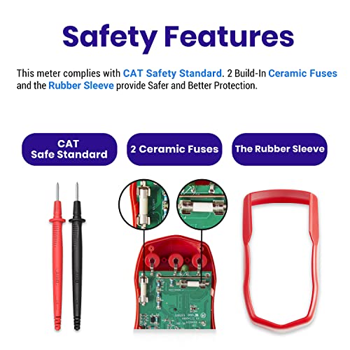 Etekcity Digital Multimeter, Ac Dc Voltmeter Amp Volt Ohm Current Meter, Electrical Voltage Outlet Circuit Tester With Continuity Resistance Diode Test ,Two Build-In Ceramic Fuses, Red, Msr-R500 #TOP3