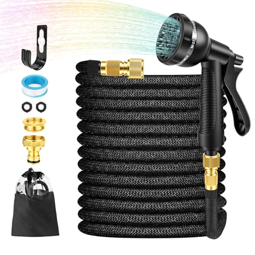 Gaethra Tuyau d'arrosage Extensible 30M, Tuyaux d'arrosage Flexible 100FT, Tuyau Arrosage Extensible avec Pistolet 8 Fonctions et 1/2'' et 3/4'' Adaptateurs...