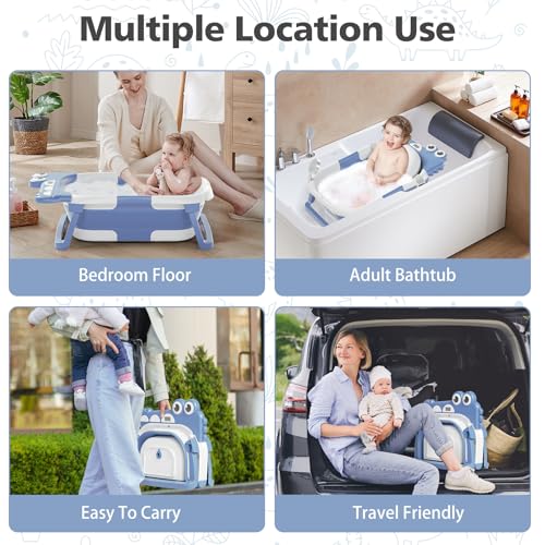 Image of TPN Collapsible Baby Bathtub, Baby Bath Tub with Soft Cushion & Real-Time Thermometer, Baby Bathtub Infant to Toddler Tub (0-36 Months), Portable Travel Baby Tubs for Newborns (Blue)