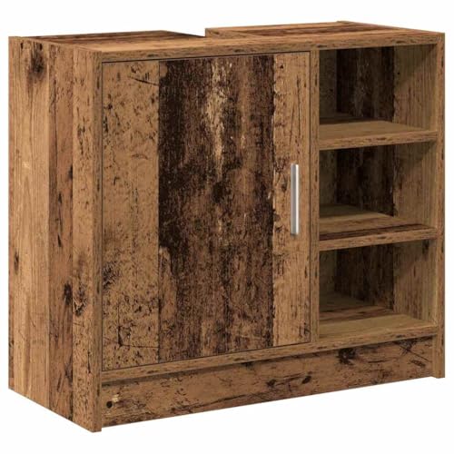 vidaXL Armario de Lavabo Madera Envejecida 63X29X55 cm Solución de Almacenamiento Rústica con Estantes Integrados y Puerta con Bisagras. Mueble Vintage de Madera Recuperada Organizador Interior Mult
