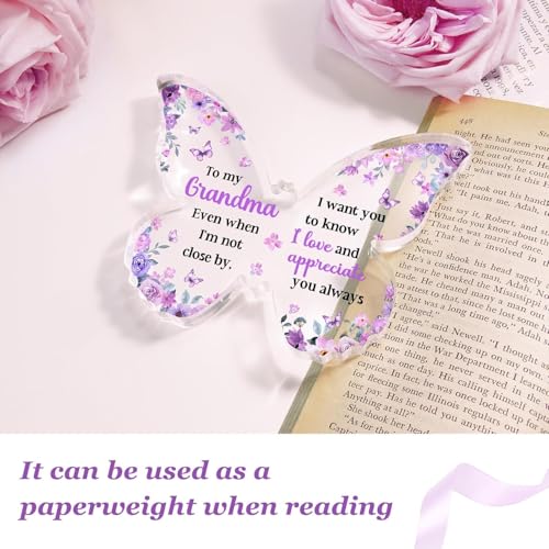 Image of Gifzy Gifts for Grandma, Grand ma Birthday Gift, Unique Purple Butterfly Acrylic Plaque Desk Decor, Grandma Birthday Mothers Day Thanksgiving Grandparents Day Gifts for Grandmother Nana, 5 x 5 x 0.5 inches