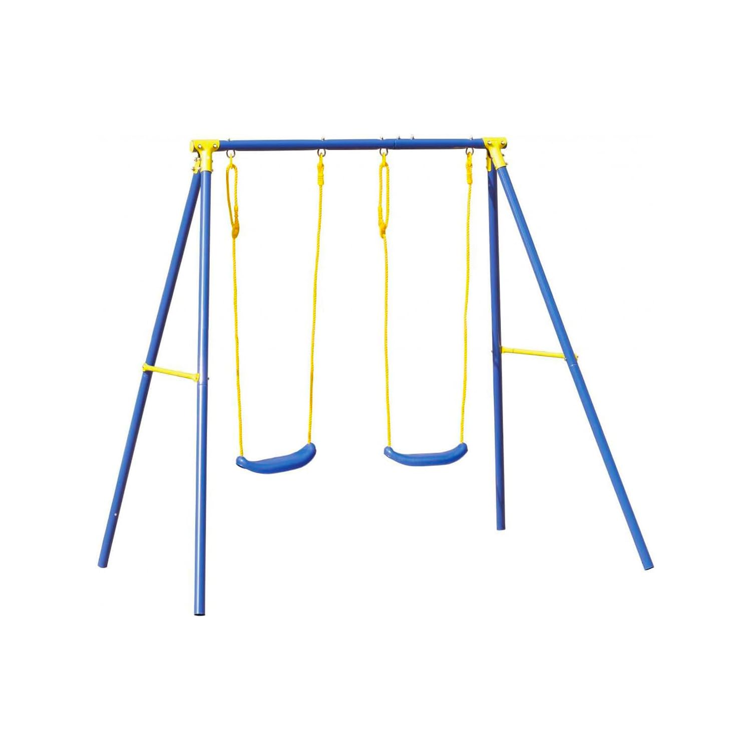 Altalena Gioco per Bambini a Due Posti - Altalena da Esterno con Sedute Regolabili e Piedini Antiscivolo, Ideale per Giardino e Terrazzo, Blu, in Metallo Antiruggine, 209x142x182 cm